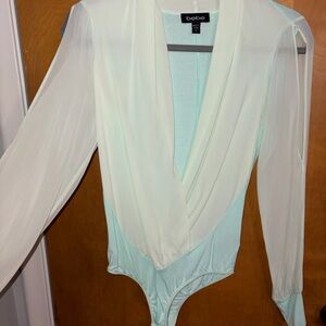 Bebe Mint Green Sheer Sleeve Thong Bodysuit – Size S
